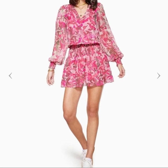 SOLD ON EBAY Ramy Brook Shaw Smocked Mini Dress in Pink Floral size XXS - Picture 2 of 12